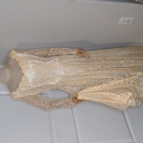 Vintage Joseph Magnin 1950s Wedding Dress Ivory Lace Tea Length SZ M - Picture 1 of 17